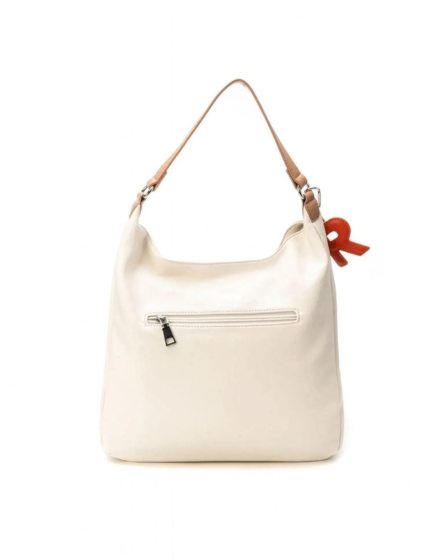 REFRESH - Borsa a spalla bianca con tasche frontali e moschettone con ciondoli, tracolla removibile