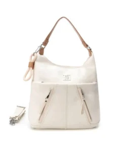 REFRESH - Borsa a spalla bianca con tasche frontali e moschettone con ciondoli, tracolla removibile