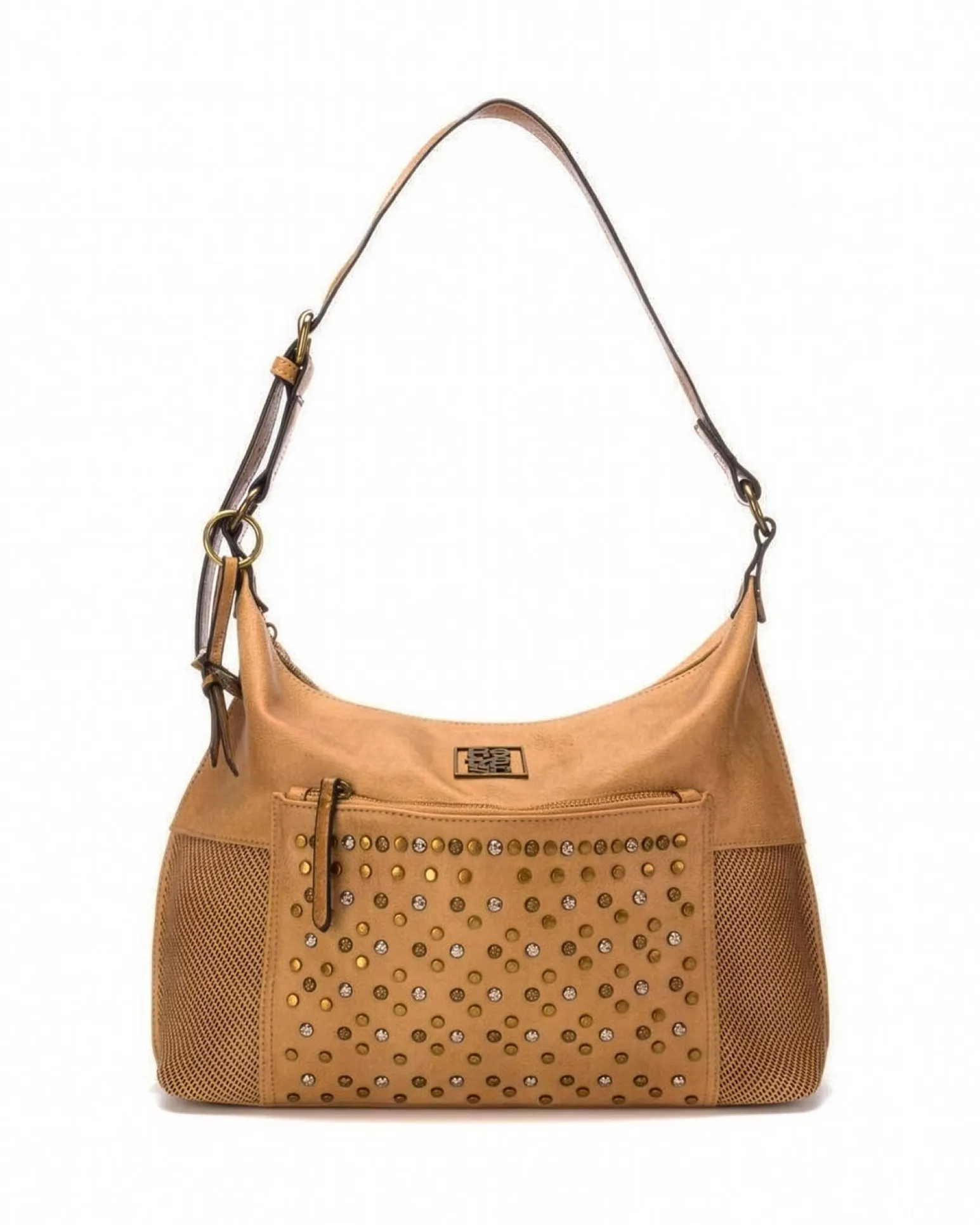 REFRESH - Borsa a spalla camel con borchie