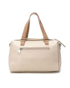 REFRESH - Borsa due manici beige con tasche frontali e moschettone con ciondoli, tracolla removibile