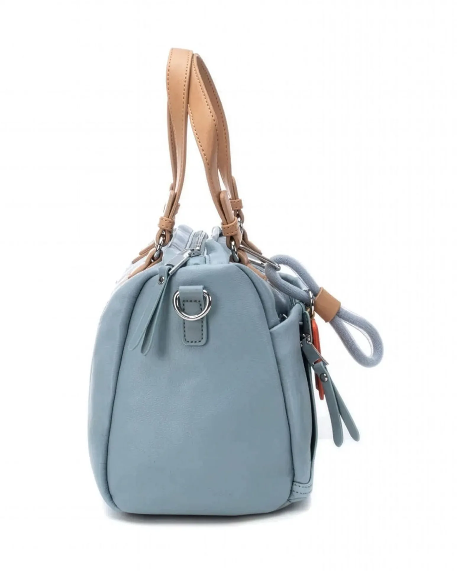 REFRESH - Borsa due manici jeans con tasche frontali e moschettone con ciondoli, tracolla removibile