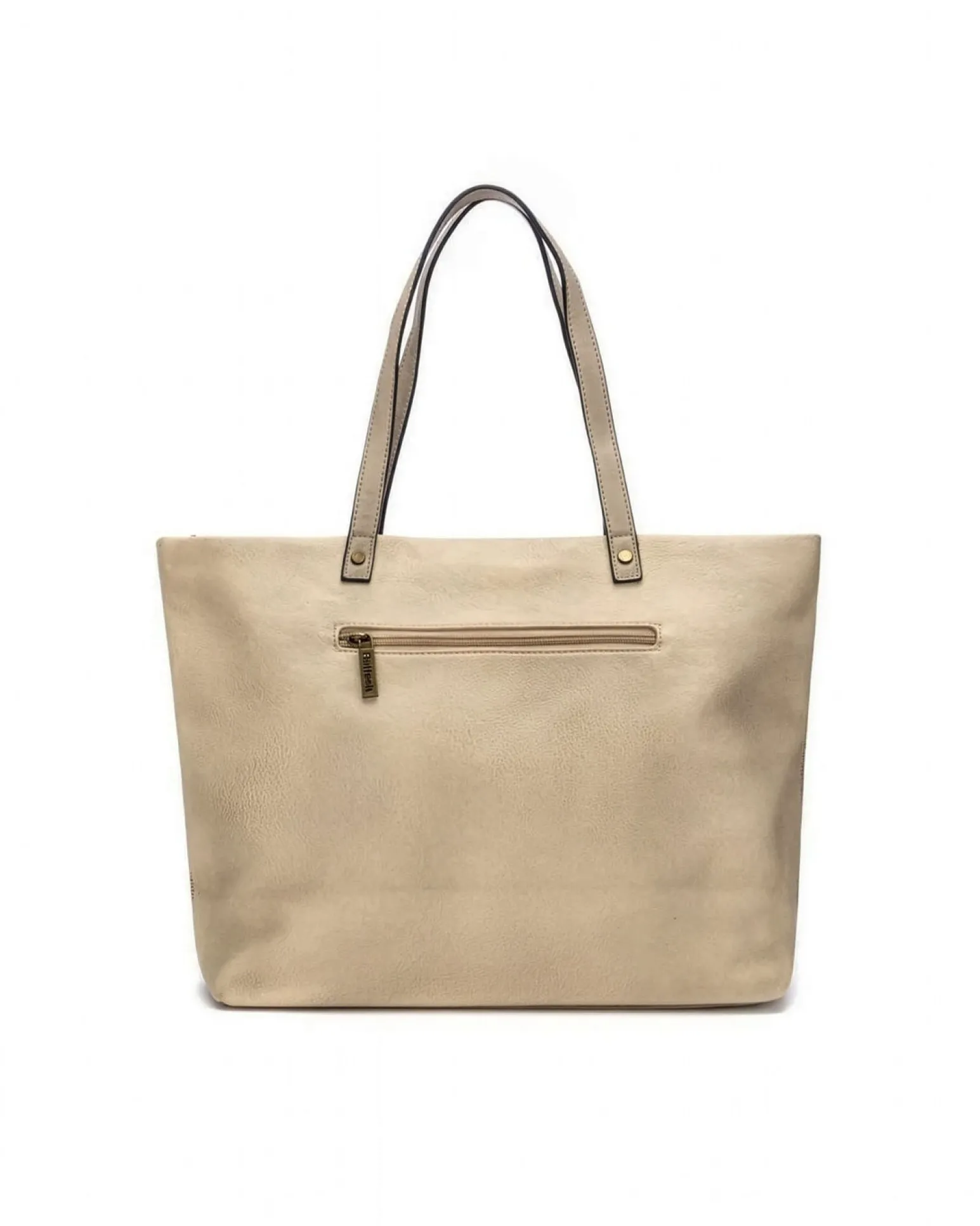 REFRESH - Borsa shopping beige con borchie, tracolla removibile