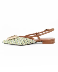 RENATO BALESTRA - Ballerina slingback verde intrecciata con sottopiede in VERA PELLE