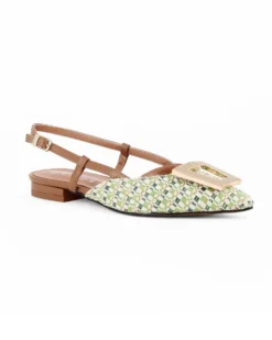 RENATO BALESTRA - Ballerina slingback verde intrecciata con sottopiede in VERA PELLE