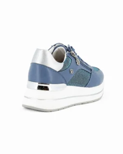RENATO BALESTRA - Scarpa sneakers blu con soletta estraibile in VERA PELLE, lacci e zip laterale
