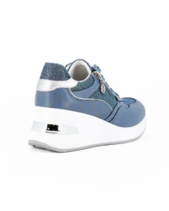 RENATO BALESTRA - Scarpa sneakers blu con soletta estraibile in VERA PELLE, lacci e zip laterale