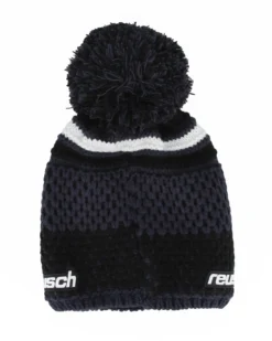 REUSCH - Berretto nero, blu e bianco con fodera interna in pile e pon e pon nero e blu - ELLIE