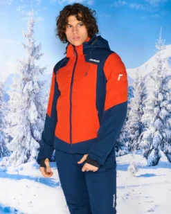 REUSCH - Giacca da sci uomo rosso e blu con cappuccio impermeabile traspirante e antivento