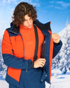 REUSCH - Giacca da sci uomo rosso e blu con cappuccio impermeabile traspirante e antivento