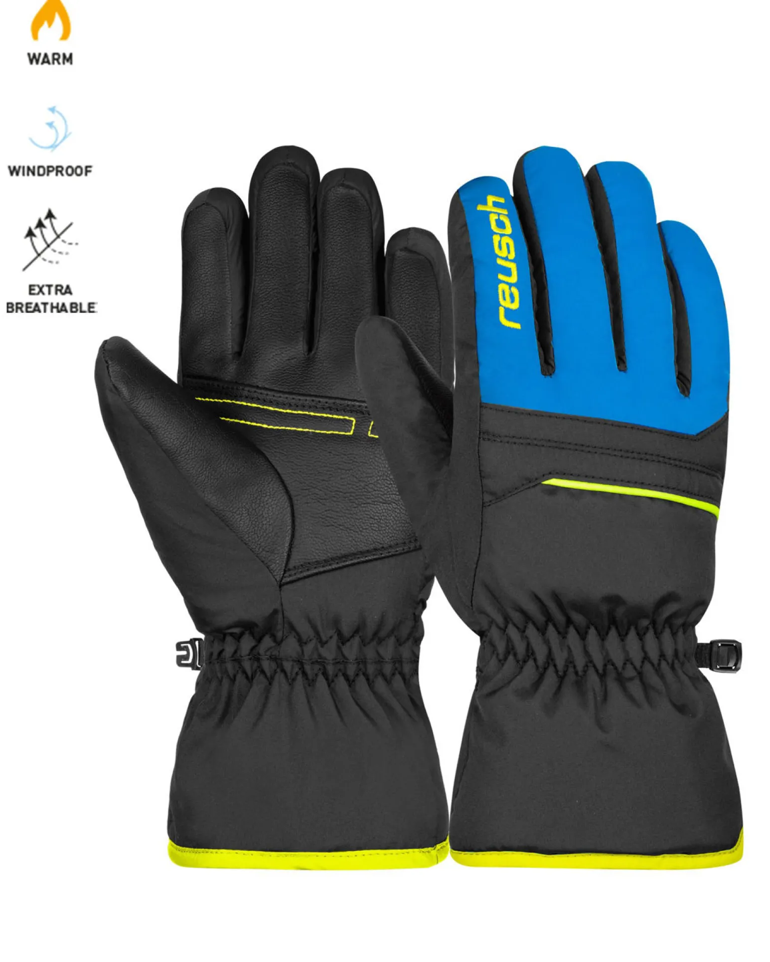 REUSCH - Guanti sci neri, blu e gialli da bambino idrorepellenti, antivento e ultratraspiranti - ALAN