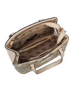 RIFLE - Borsa a due manici beige con tre  scomparti interni e trama frontale zebrata a intreccio, tracolla removibile