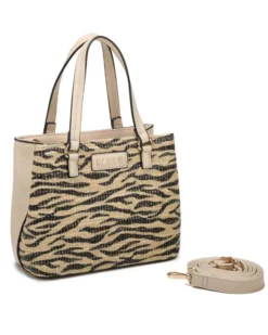 RIFLE - Borsa a due manici beige con tre  scomparti interni e trama frontale zebrata a intreccio, tracolla removibile