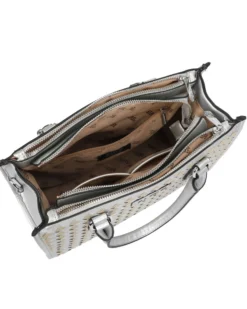 RIFLE - Borsa a mano argento con tre scomparti principali e parte frontale intrecciata, tracolla removibile