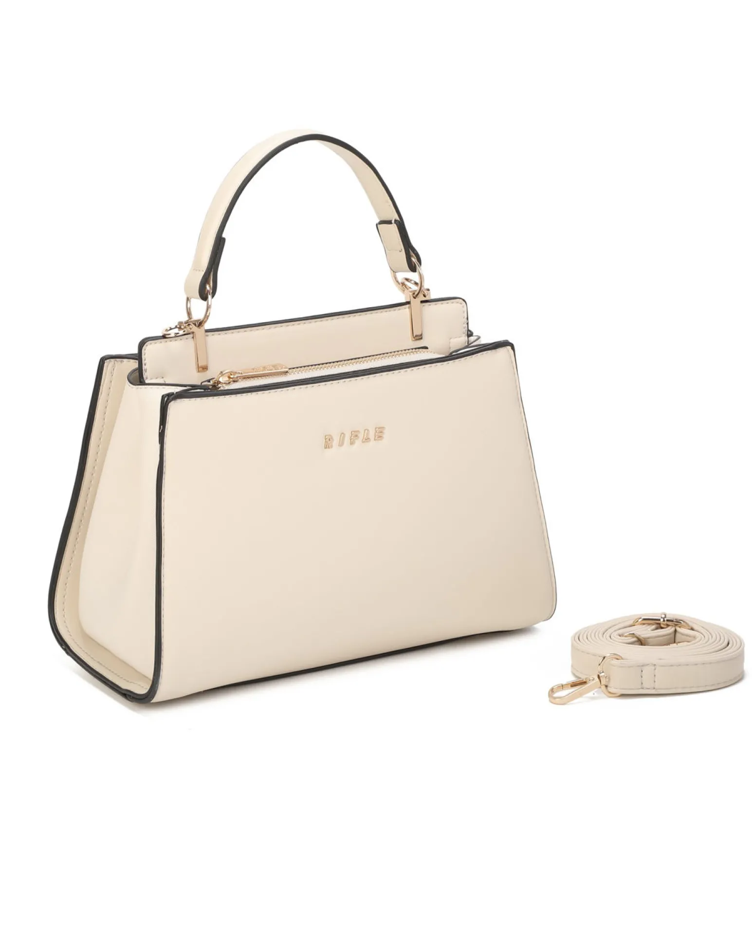 RIFLE - Borsa a mano beige con due scomparti principali, tracolla removibile