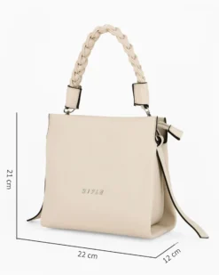 RIFLE - Borsa a mano beige con manico intrecciato e tre scomparti principali, tracolla removibile