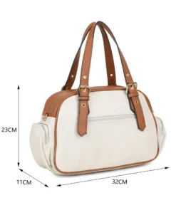 RIFLE - Borsa a mano beige/cuoio con tasche laterali e fibbie sui manici, tracolla removibile