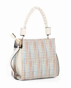 RIFLE - Borsa a mano multicolor effetto intreccio con manico intrecciato e tre scomparti principali, tracolla removibile