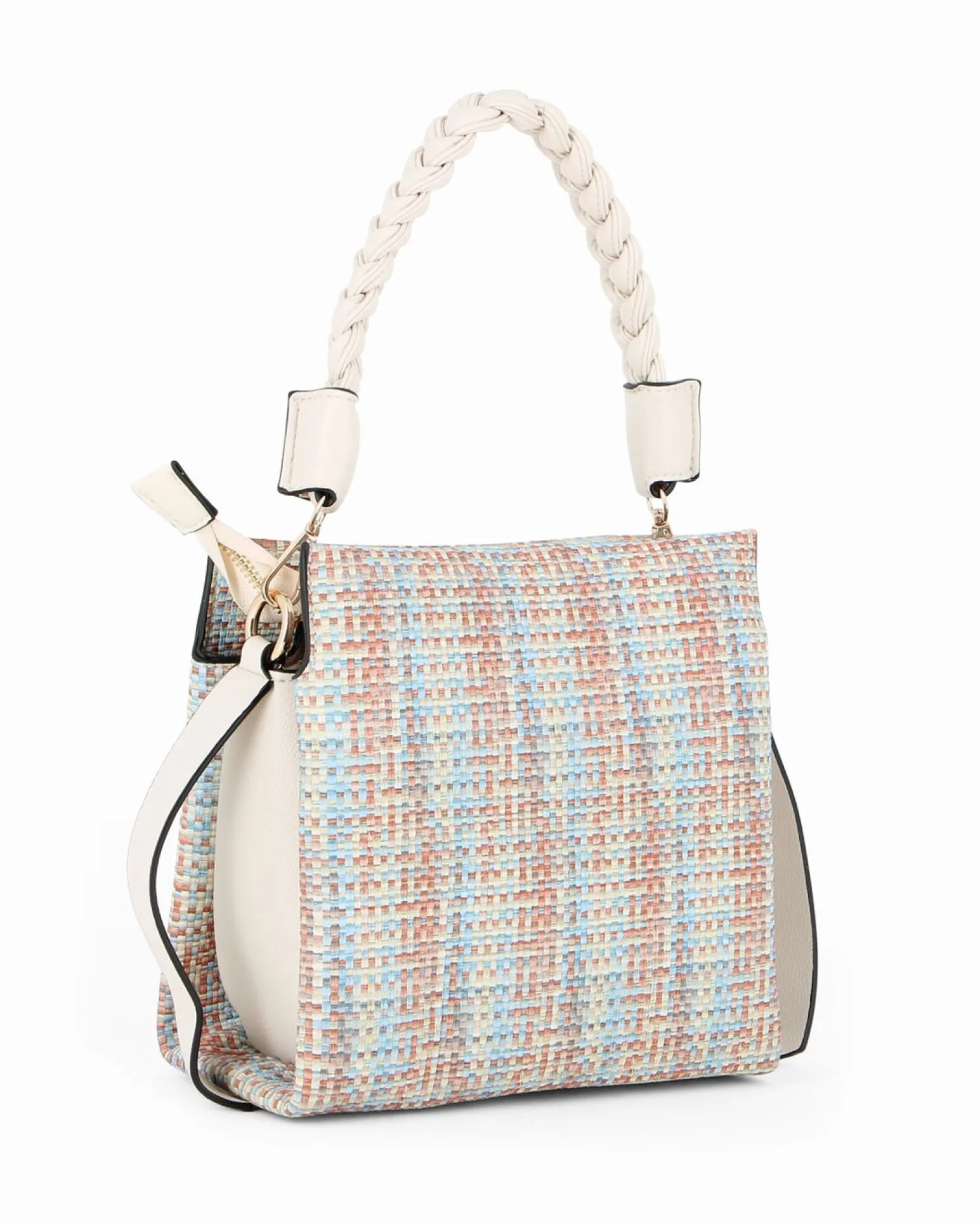 RIFLE - Borsa a mano multicolor effetto intreccio con manico intrecciato e tre scomparti principali, tracolla removibile
