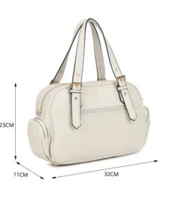 RIFLE - Borsa a mano naturale con tasche laterali e fibbie sui manici, tracolla removibile