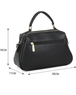 RIFLE - Borsa a mano nera con due scomparti principali e finte tasche frontali, tracolla removibile