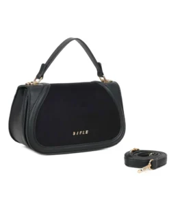 RIFLE - Borsa a mano nera con patta scamosciata, tracolla removibile