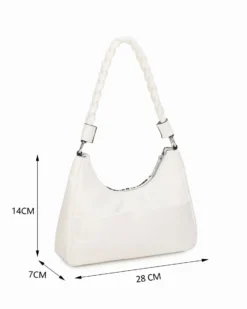 RIFLE - Borsa a spalla animalier bianca con manico intrecciato, tracolla removibile