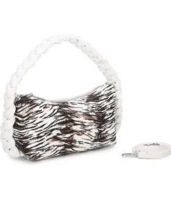 RIFLE - Borsa a spalla animalier con manico intrecciato, tracolla removibile