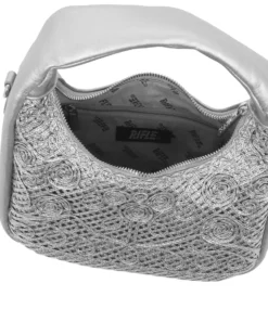 RIFLE - Borsa a spalla argento con parte frontale intrecciata, tracolla removibile