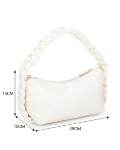 RIFLE - Borsa a spalla avorio con manico intrecciato, tracolla removibile