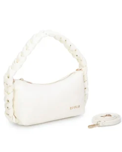 RIFLE - Borsa a spalla avorio con manico intrecciato, tracolla removibile