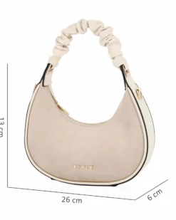 RIFLE - Borsa a spalla beige con manico arricciato e parte frontale scamosciata, tracolla removibile
