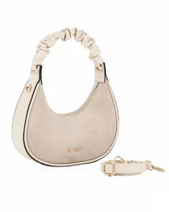 RIFLE - Borsa a spalla beige con manico arricciato e parte frontale scamosciata, tracolla removibile