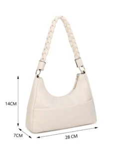 RIFLE - Borsa a spalla beige con manico intrecciato, tracolla removibile