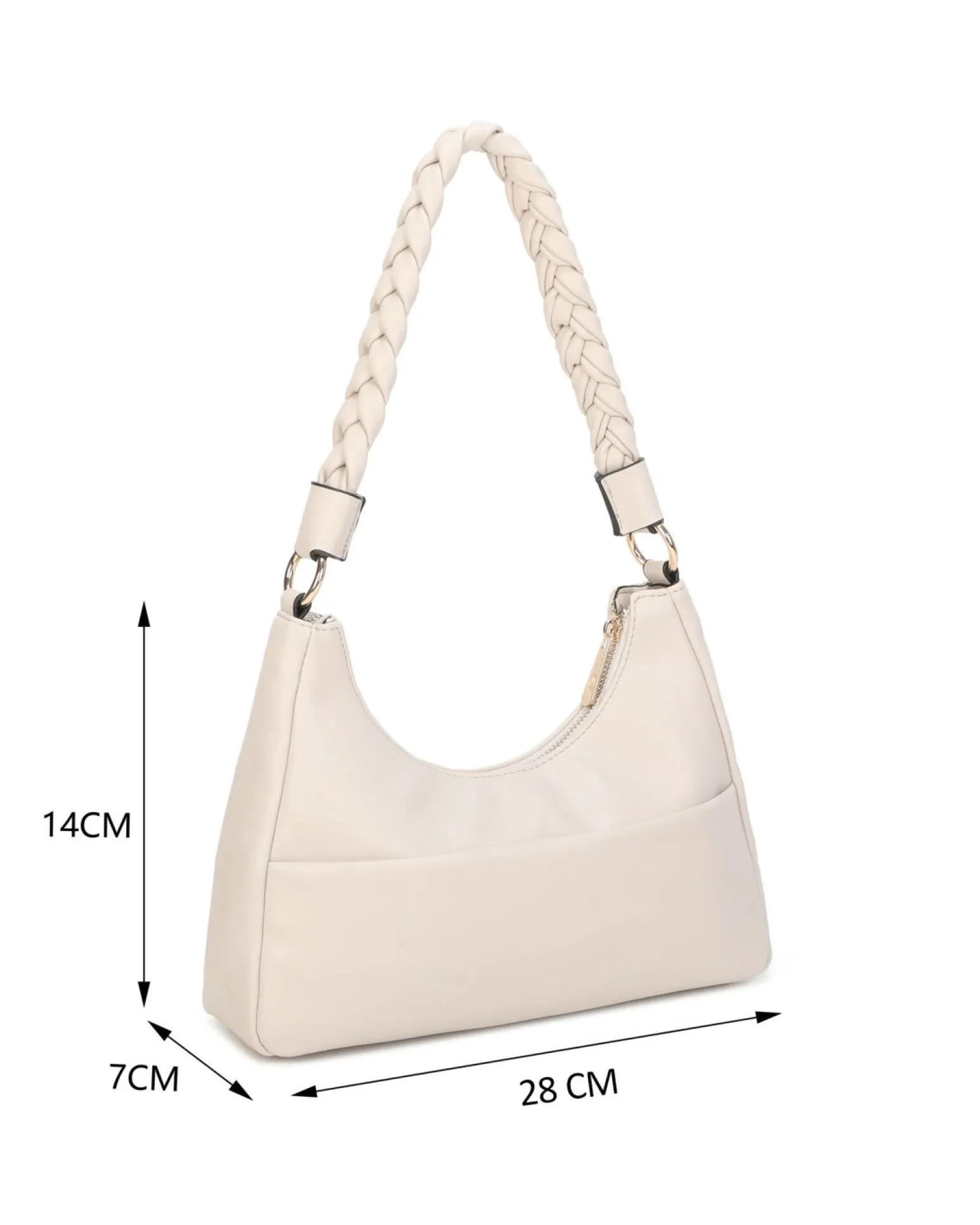 RIFLE - Borsa a spalla beige con manico intrecciato, tracolla removibile