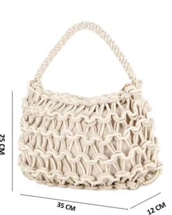 RIFLE - Borsa a spalla beige e rosa con intreccio in corda bicolore