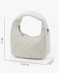 RIFLE - Borsa a spalla bianca con parte frontale intrecciata, tracolla removibile