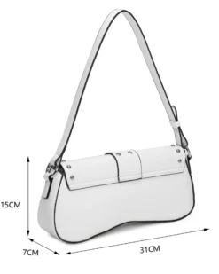 RIFLE - Borsa a spalla bianca con patta, fibbie e borchie, tracolla removibile