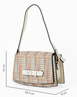 RIFLE - Borsa a spalla multicolor effetto intreccio con patta e tasca posteriore, tracolla removibile