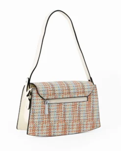 RIFLE - Borsa a spalla multicolor effetto intreccio con patta e tasca posteriore, tracolla removibile