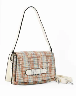 RIFLE - Borsa a spalla multicolor effetto intreccio con patta e tasca posteriore, tracolla removibile