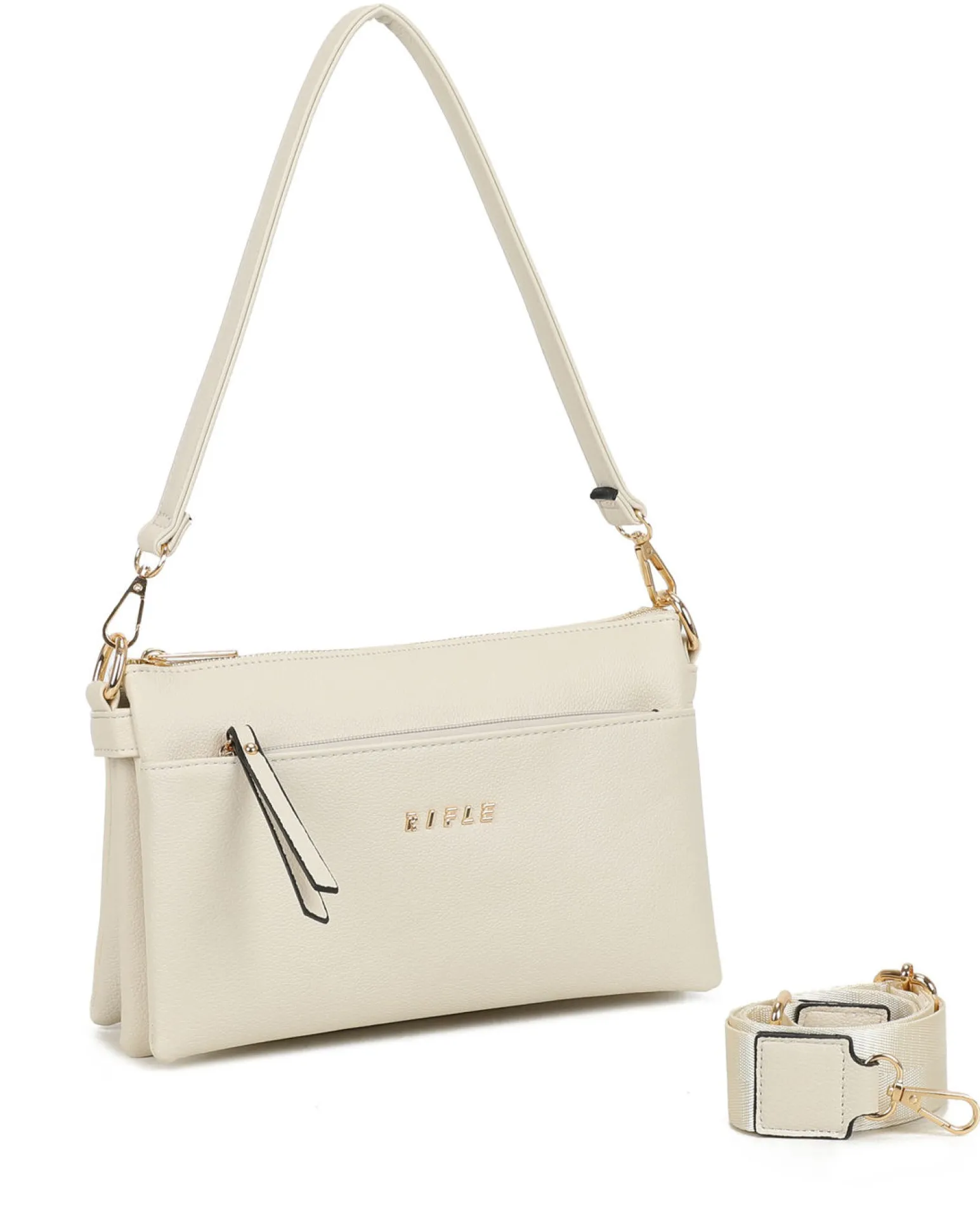 RIFLE - Borsa a spalla naturale con cinque scomparti interni, tasca frontale e posteriore, tracolla removibile