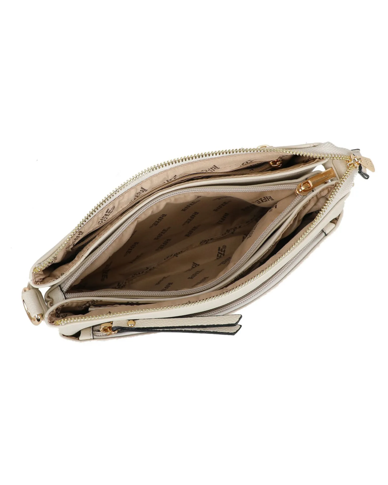 RIFLE - Borsa a spalla naturale con cinque scomparti interni, tasca frontale e posteriore, tracolla removibile