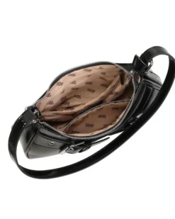 RIFLE - Borsa a spalla nera con fibbie frontali e tracolla removibile