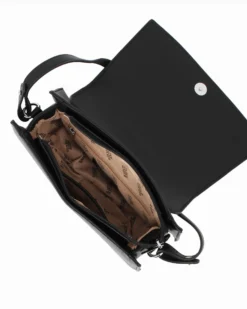 RIFLE - Borsa a spalla nera con patta e tasca posteriore, tracolla removibile