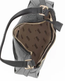 RIFLE - Borsa a spalla nera in cocco con tasca posteriore, tracolla removibile