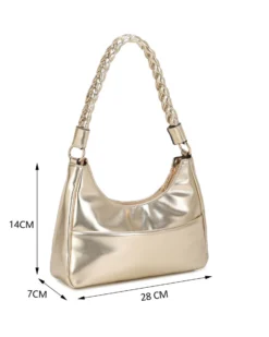 RIFLE - Borsa a spalla platino con manico intrecciato, tracolla removibile