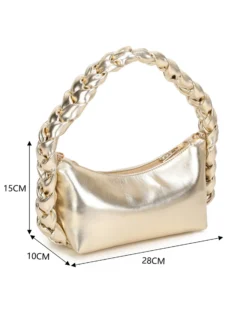RIFLE - Borsa a spalla platino con manico intrecciato, tracolla removibile