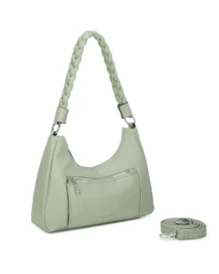 RIFLE - Borsa a spalla salvia con manico intrecciato, tracolla removibile
