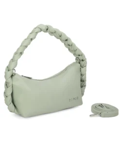 RIFLE - Borsa a spalla verde salvia con manico intrecciato, tracolla removibile
