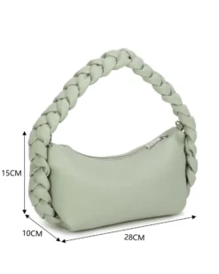 RIFLE - Borsa a spalla verde salvia con manico intrecciato, tracolla removibile